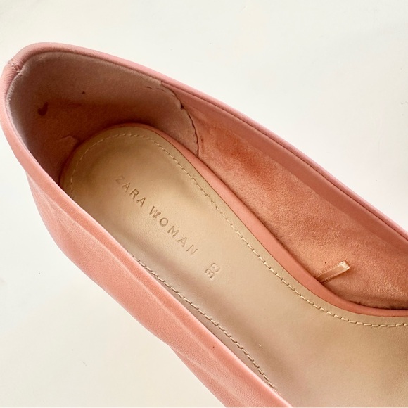 ZARA | BALLET SHOES GENUINE LEATHER ROUND TOE LOW PROFILE BLOCK KITTEN HEELS 38 - Picture 6 of 10